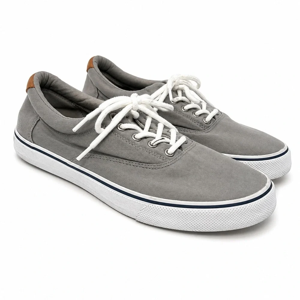 Sperry Top-Sider Bahama II Mens Gray Canvas Boat Shoes STS22045 Size 14 W